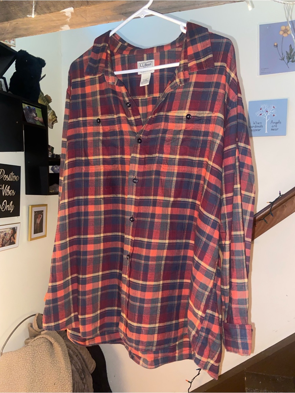 L.L. Bean Men's Plaid Button-Down Shirt in Red, Navy & Tan